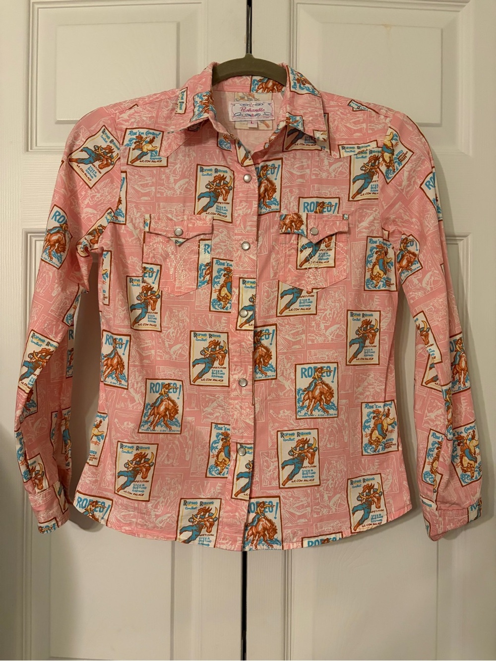 Panhandle Rodeo Print Western Shirt - Pink Pearl Snap Buttons